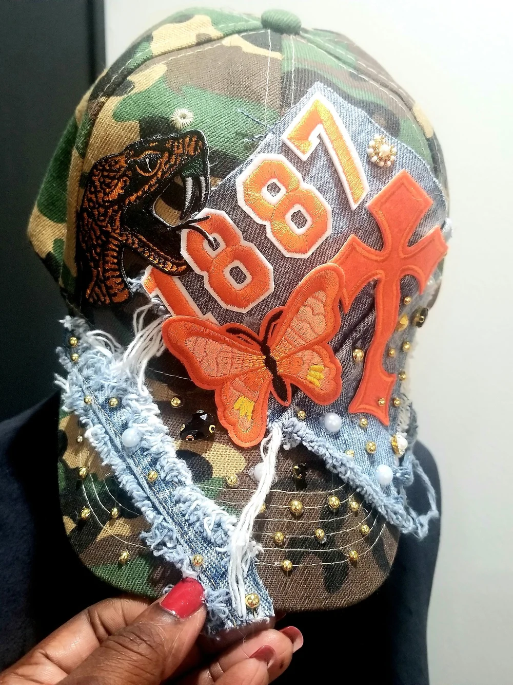 FAMU Camouflage Butterfly Patch Cap with Embellishments - Orange Accent